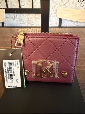 Badgley Mischka Quilted Plum Short Card Wallet with Gold Hardware